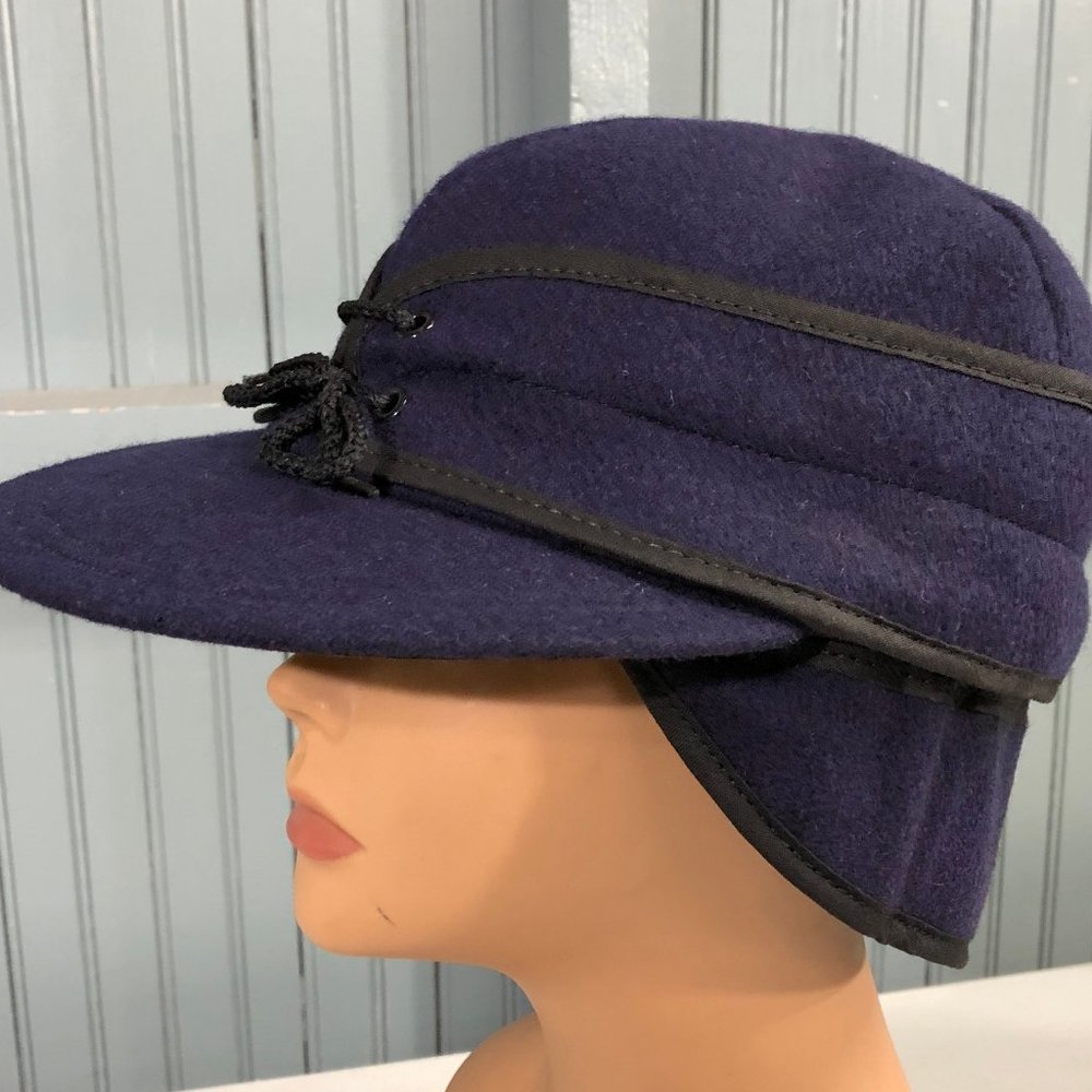 Wool Navy Blue VTG Railroad Langenberg Winter Made USA Ear Flaps Hat 7 7/8